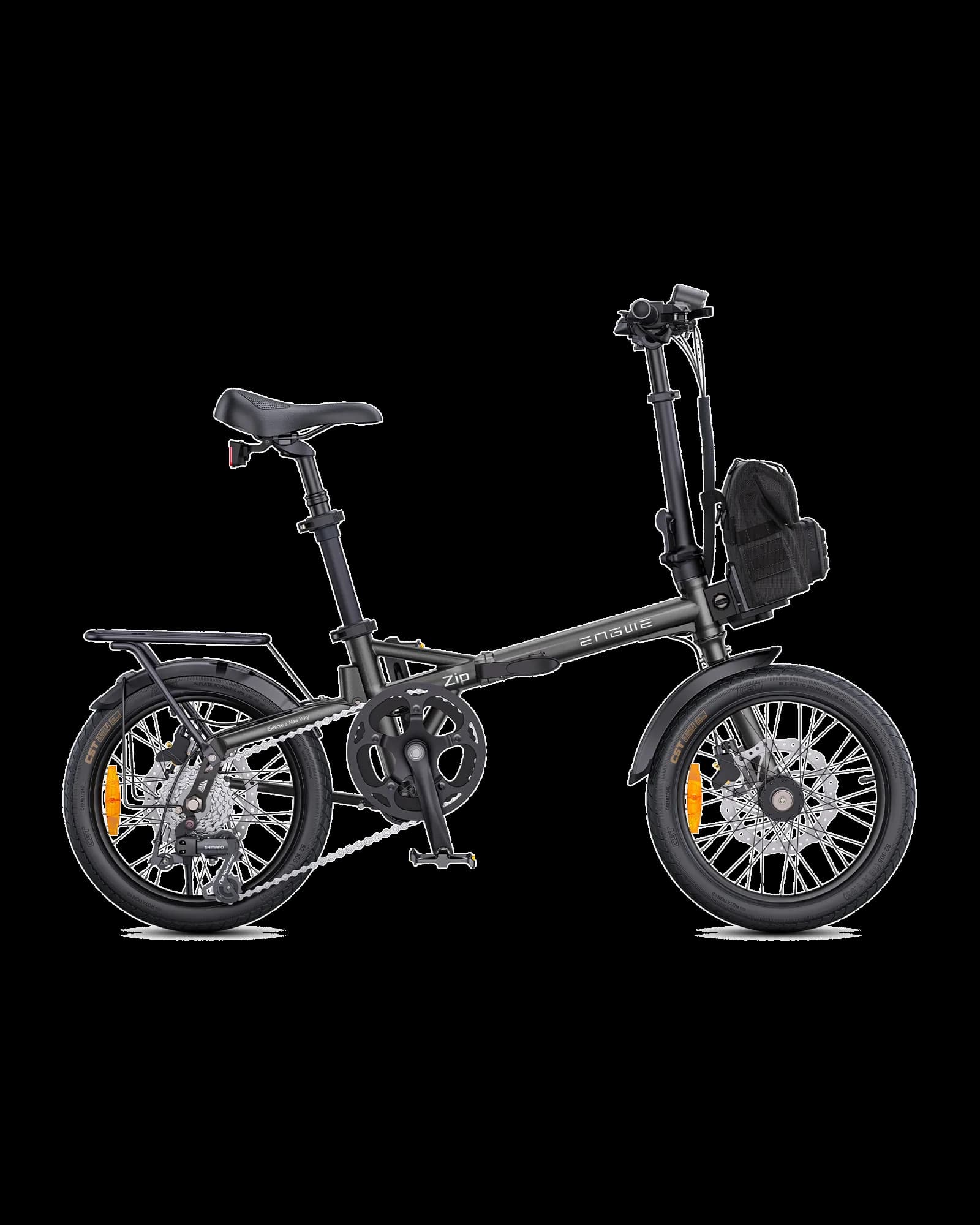 Zip lightweight folding electric bike in grey, side view